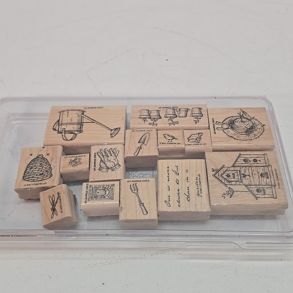 Stampin Up Garden Pleasures Wood Mount Stamps Set Of 14 Retired Vintage 2001